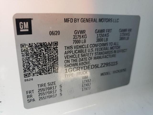 2020 CHEVROLET SILVERADO K1500 LT 1GCRYDED5LZ295115