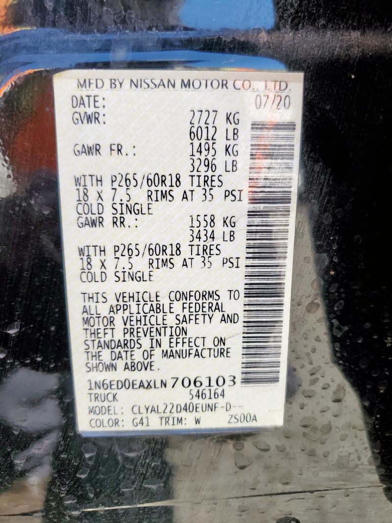 2020 NISSAN FRONTIER S 1N6ED0EAXLN706103