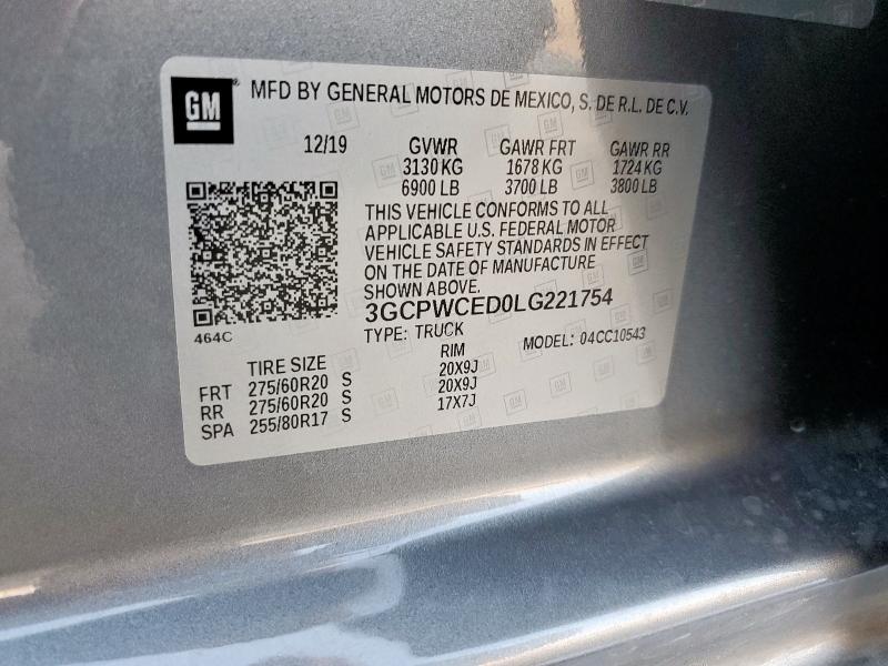 2020 CHEVROLET SILVERADO 3GCPWCED0LG221754