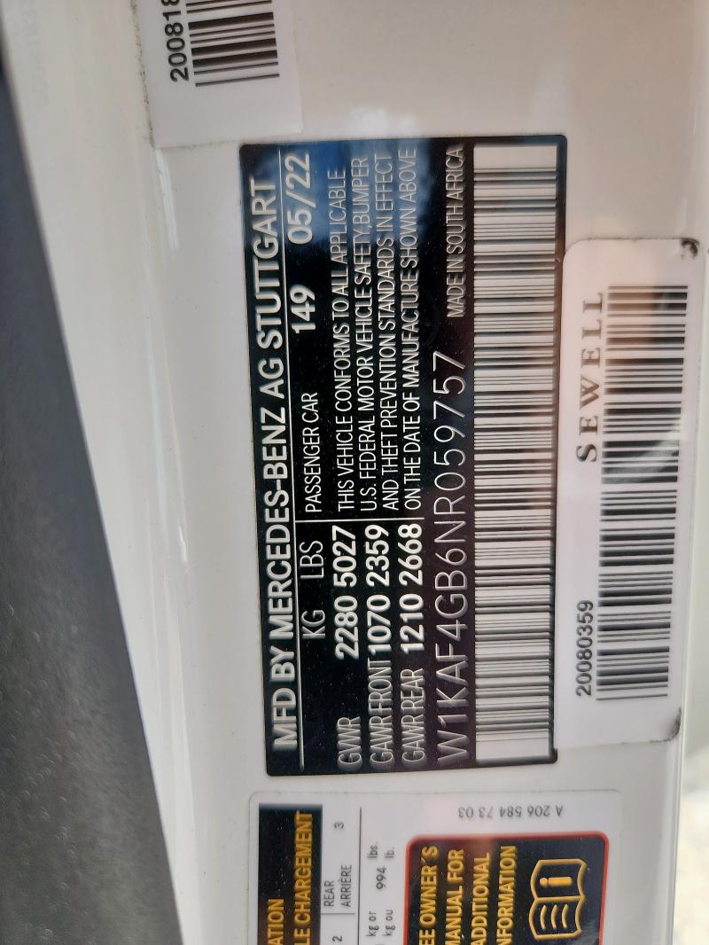 2022 MERCEDES-BENZ C 300 W1KAF4GB6NR059757