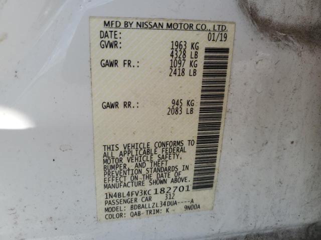 2019 NISSAN ALTIMA PLA 1N4BL4FV3KC182701