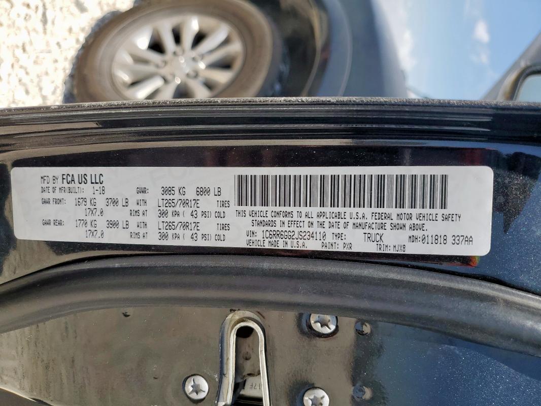 2018 RAM 1500 SLT 1C6RR6GG2JS234110