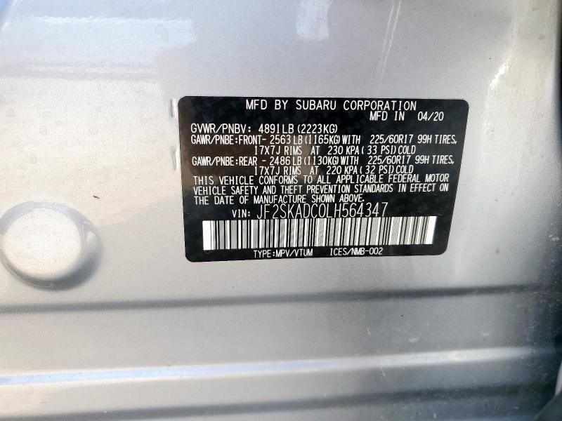 2020 SUBARU FORESTER JF2SKADC0LH564347