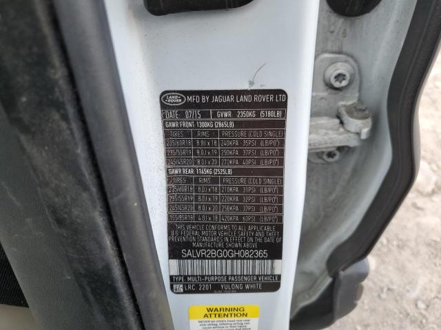 2016 LAND ROVER RANGE ROVE SALVR2BG0GH082365