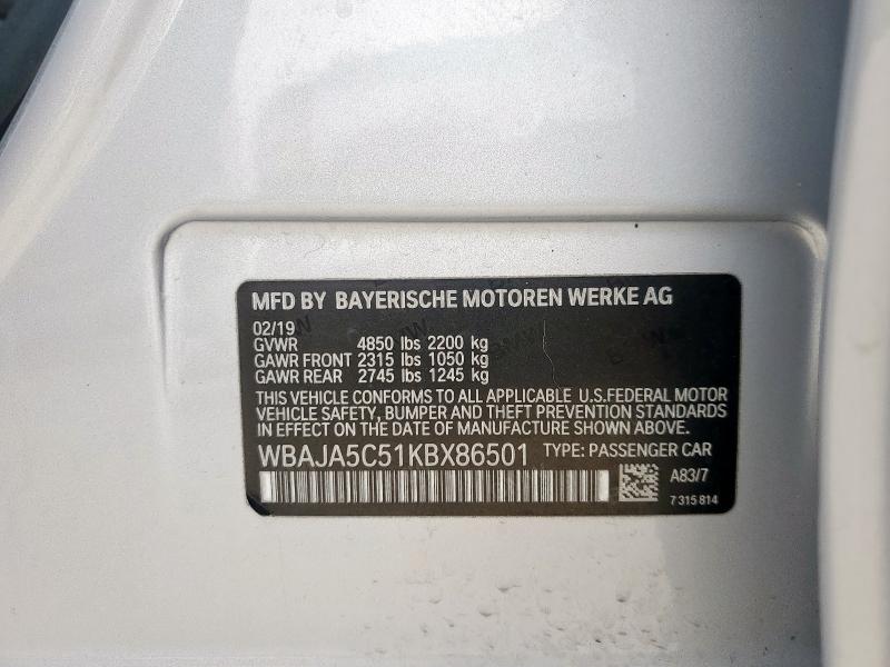 2019 BMW 530 I WBAJA5C51KBX86501
