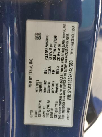 2019 TESLA MODEL 3 5YJ3E1EB9KF437353