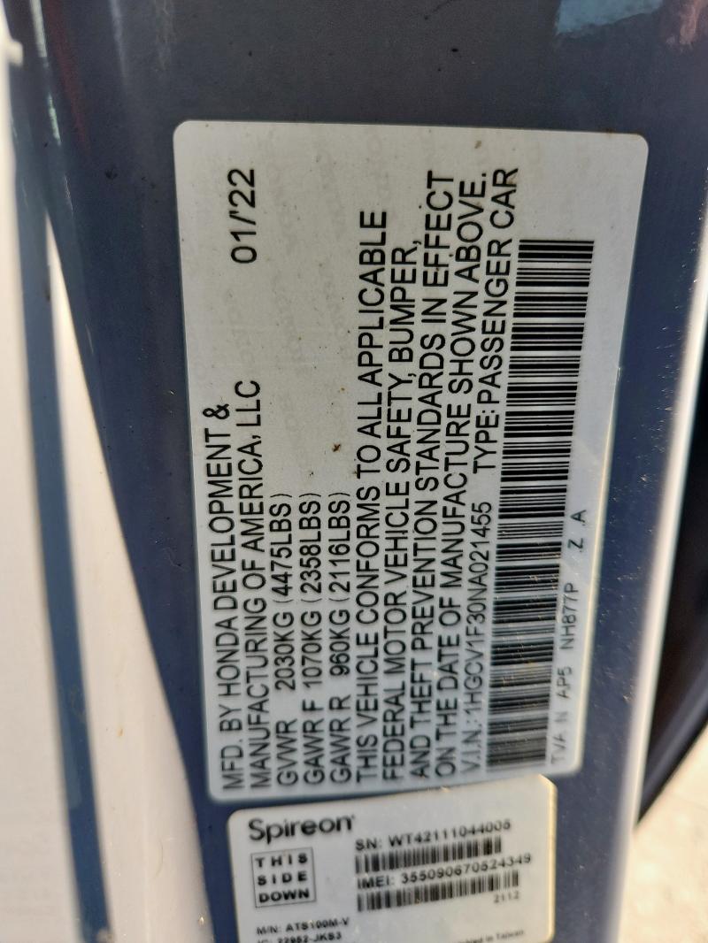 2022 HONDA ACCORD SPO 1HGCV1F30NA021455