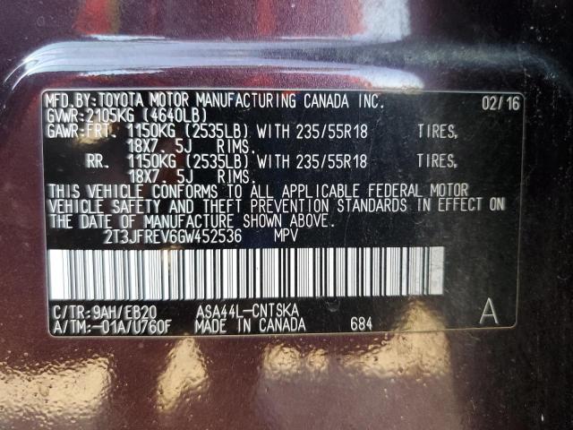 2016 TOYOTA RAV4 SE 2T3JFREV6GW452536