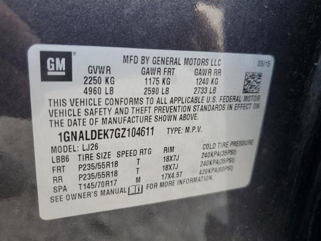 2016 CHEVROLET EQUINOX LT 1GNALDEK7GZ104611