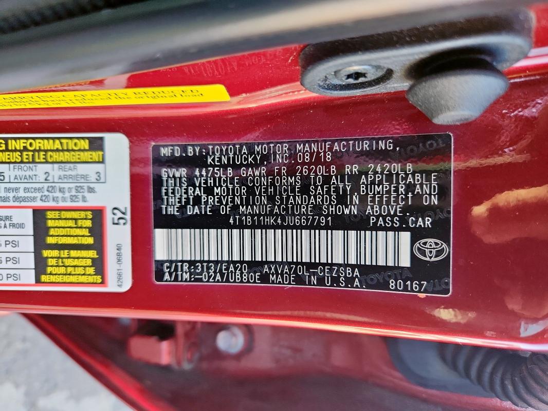 2018 TOYOTA CAMRY L - 4T1B11HK4JU667791