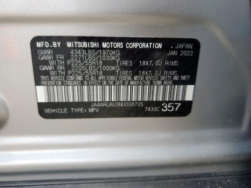 2022 MITSUBISHI OUTLANDER JA4ARUAU3NU008705
