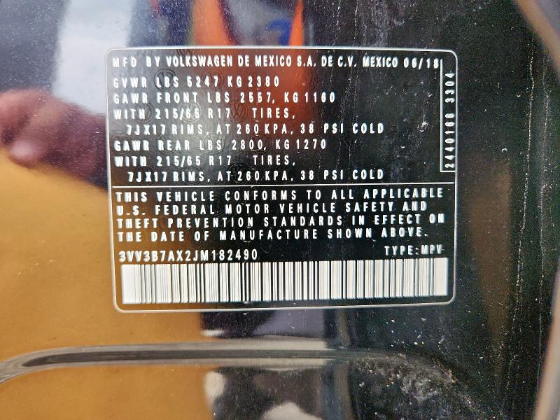 2018 VOLKSWAGEN TIGUAN SE 3VV3B7AX2JM182490