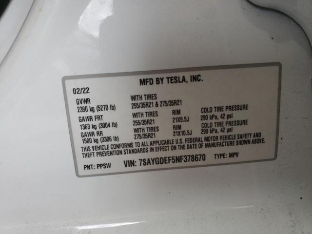2022 TESLA MODEL Y 7SAYGDEF5NF378670