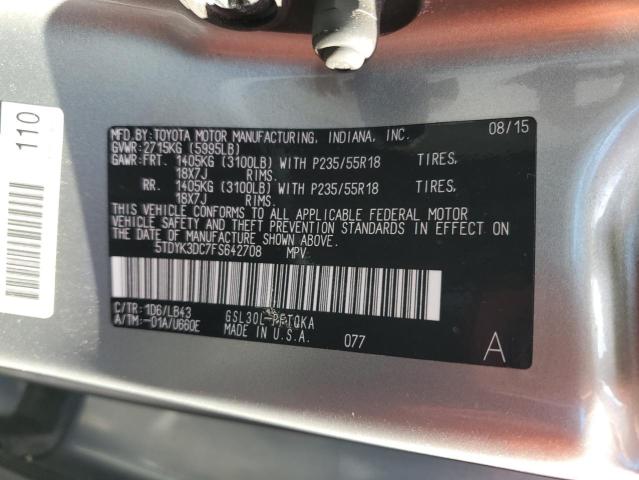 2015 TOYOTA SIENNA XLE 5TDYK3DC7FS642708