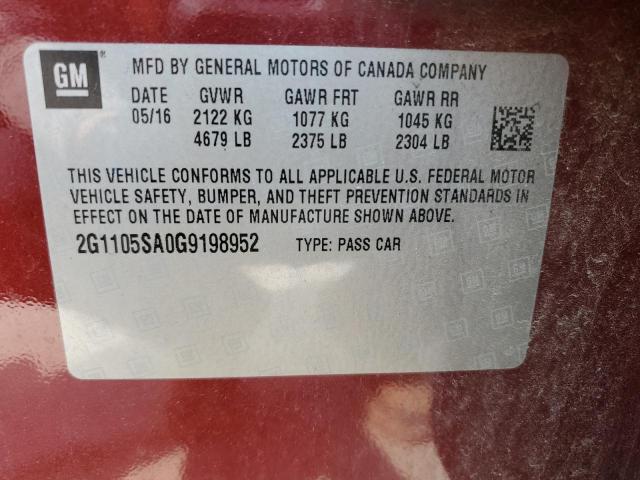 2016 CHEVROLET IMPALA LT 2G1105SA0G9198952