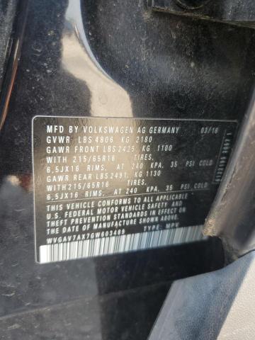 2016 VOLKSWAGEN TIGUAN S WVGAV7AX7GW603489