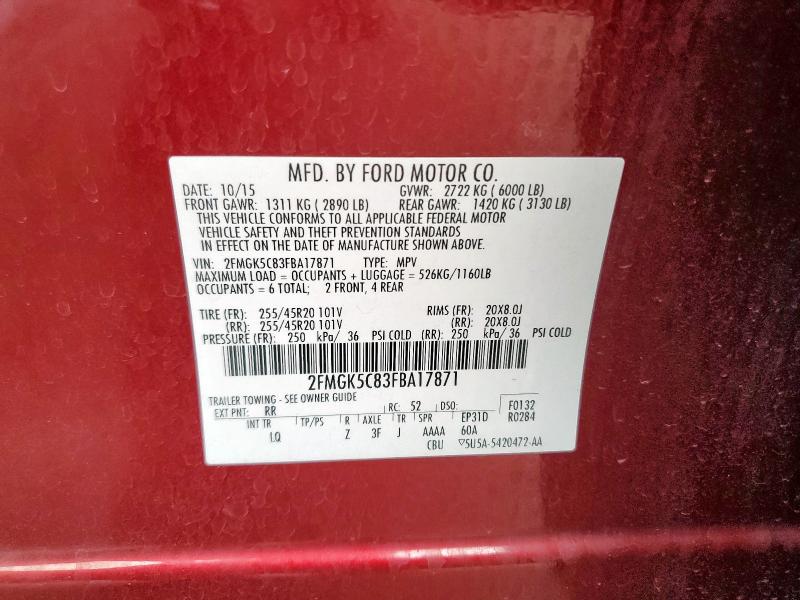 2015 FORD FLEX SEL 2FMGK5C83FBA17871