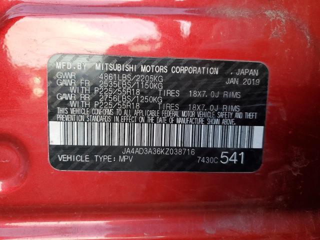 2019 MITSUBISHI OUTLANDER JA4AD3A36KZ038716