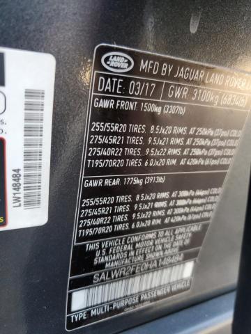 2017 LAND ROVER RANGE ROVE SALWR2FE0HA148484