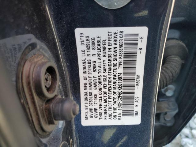 2019 HONDA CIVIC LX 19XFC2F60KE019974