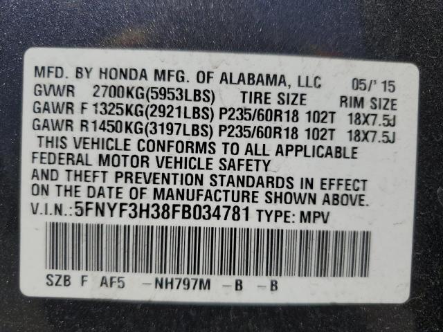 2015 HONDA PILOT SE - 5FNYF3H38FB034781
