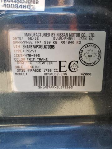 2016 NISSAN SENTRA S 3N1AB7APXGL672005