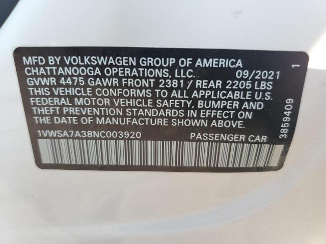2022 VOLKSWAGEN PASSAT SE - 1VWSA7A38NC003920