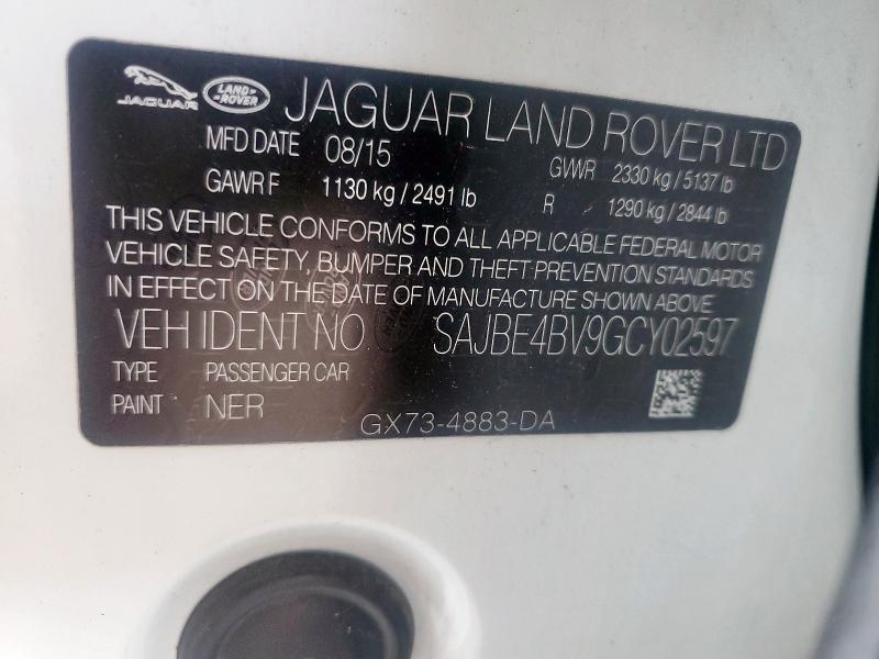 2016 JAGUAR XF PRESTIG SAJBE4BV9GCY02597
