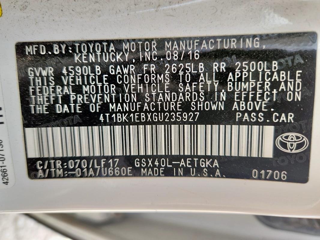 2016 TOYOTA AVALON XLE 4T1BK1EBXGU235927