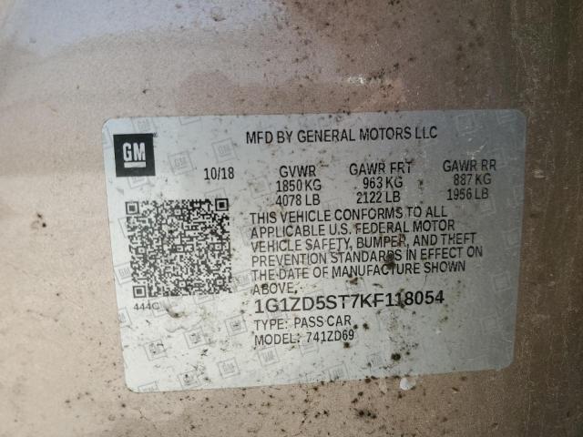 2019 CHEVROLET MALIBU LT 1G1ZD5ST7KF118054