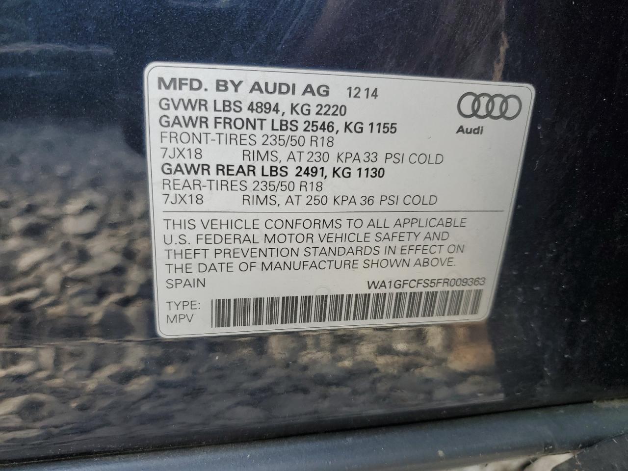 Lot #3311484231 2015 AUDI Q3 PRESTIG