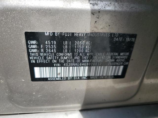 2016 SUBARU LEGACY 2.5I LIMITED 4S3BNAL64G3020017