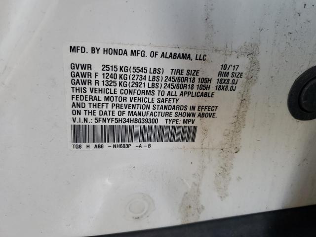 2017 HONDA PILOT EX 5FNYF5H34HB039300