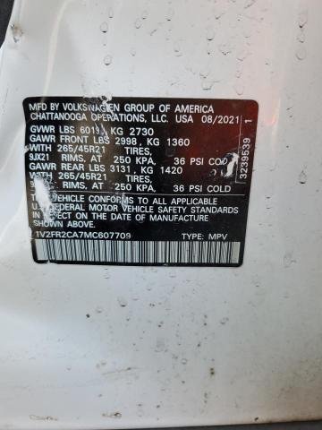 2021 VOLKSWAGEN ATLAS SEL 1V2FR2CA7MC607709