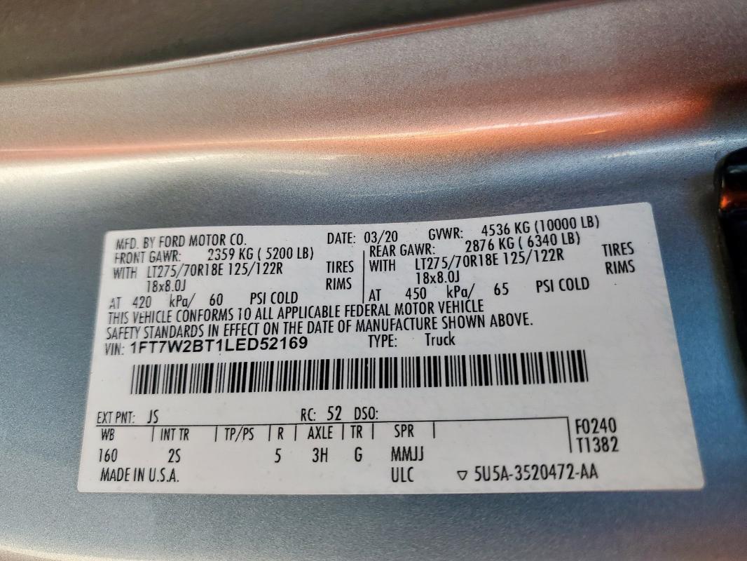 2020 FORD F250 SUPER 1FT7W2BT1LED52169