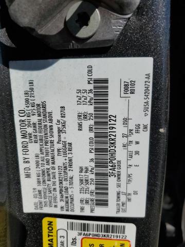 2019 FORD FUSION - 3FA6P0HD3KR219122