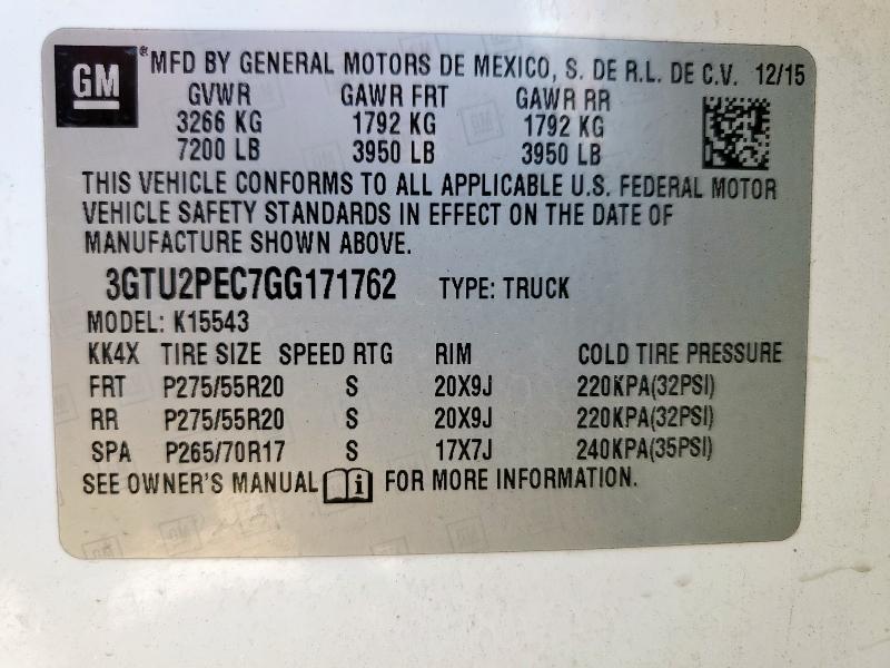 2016 GMC SIERRA K15 3GTU2PEC7GG171762
