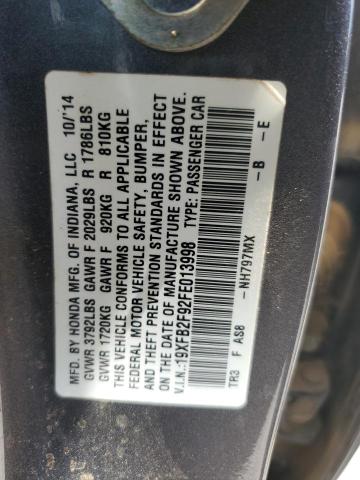 2015 HONDA CIVIC EXL 19XFB2F92FE013998