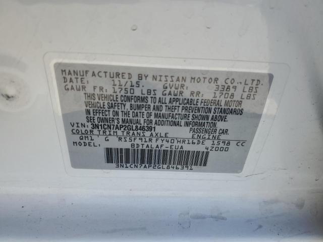 2016 NISSAN VERSA S 3N1CN7AP2GL846391