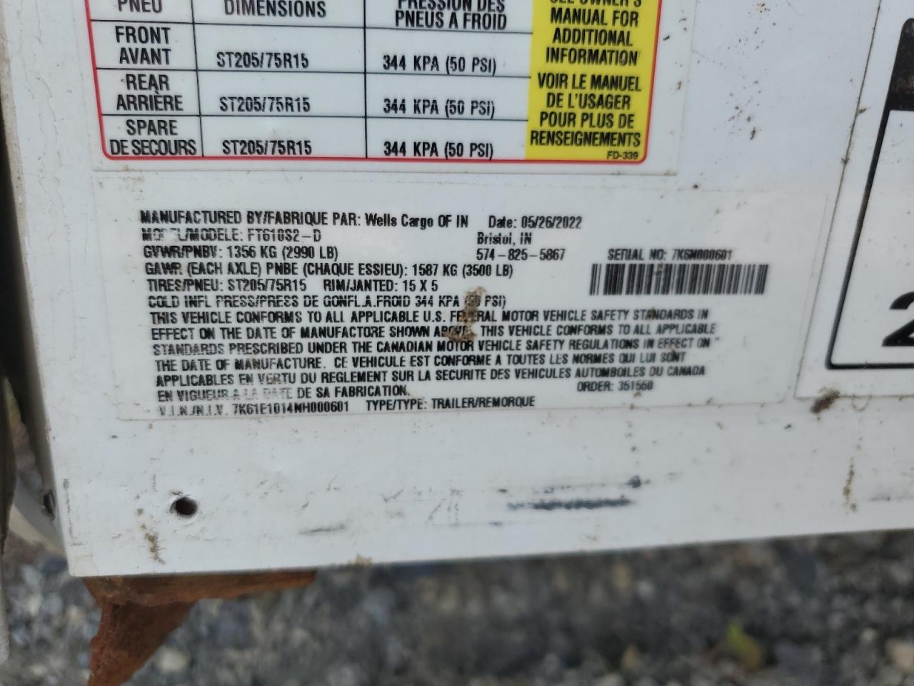 Lot #3286663282 2022 WELLS CARGO TRAILER