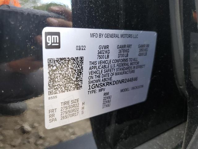 2022 CHEVROLET TAHOE K150 1GNSKRKD0NR244846