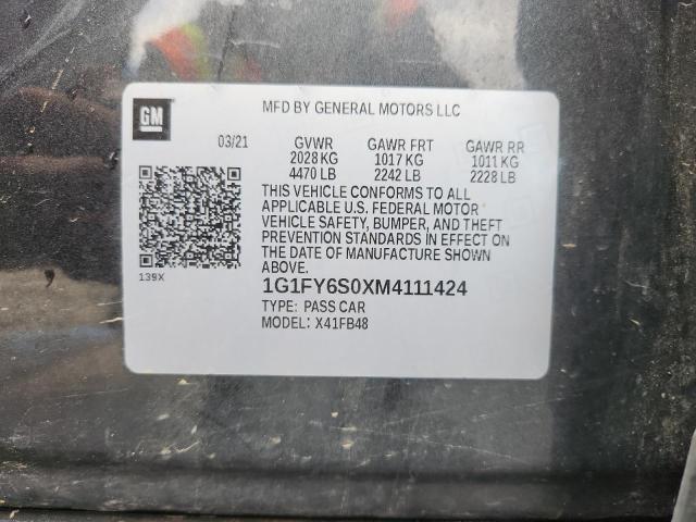 2021 CHEVROLET BOLT EV LT 1G1FY6S0XM4111424