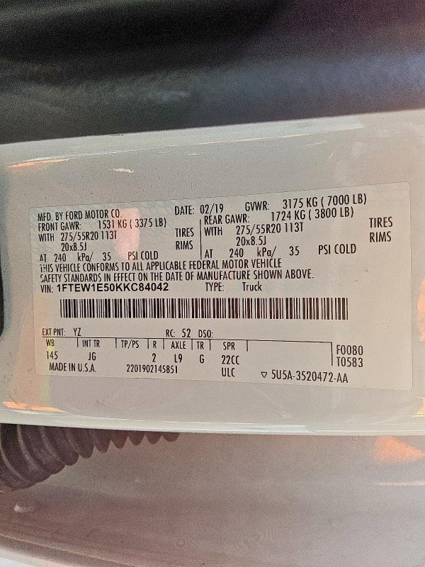 2019 FORD F150 SUPER - 1FTEW1E50KKC84042