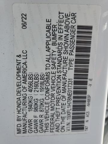 2022 HONDA CIVIC EXL 19XFL1H78NE017331