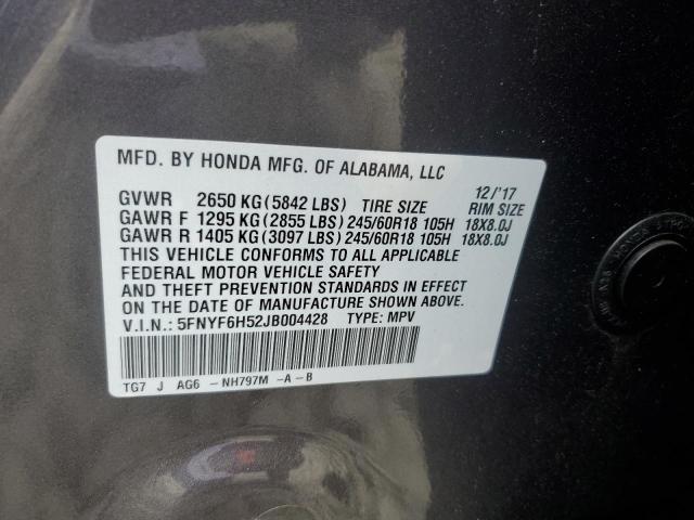 2018 HONDA PILOT EXL 5FNYF6H52JB004428