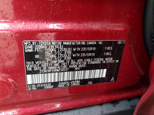 2021 TOYOTA RAV4 XLE P 2T3A1RFV4MW230537