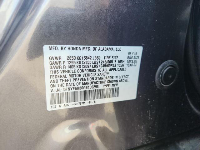 2016 HONDA PILOT EX 5FNYF6H30GB106298