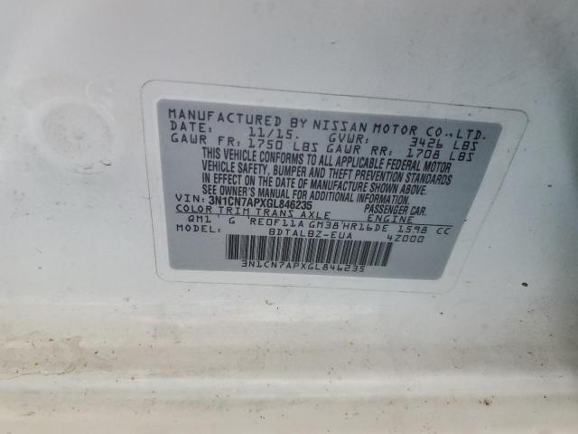 2016 NISSAN VERSA S 3N1CN7APXGL846235