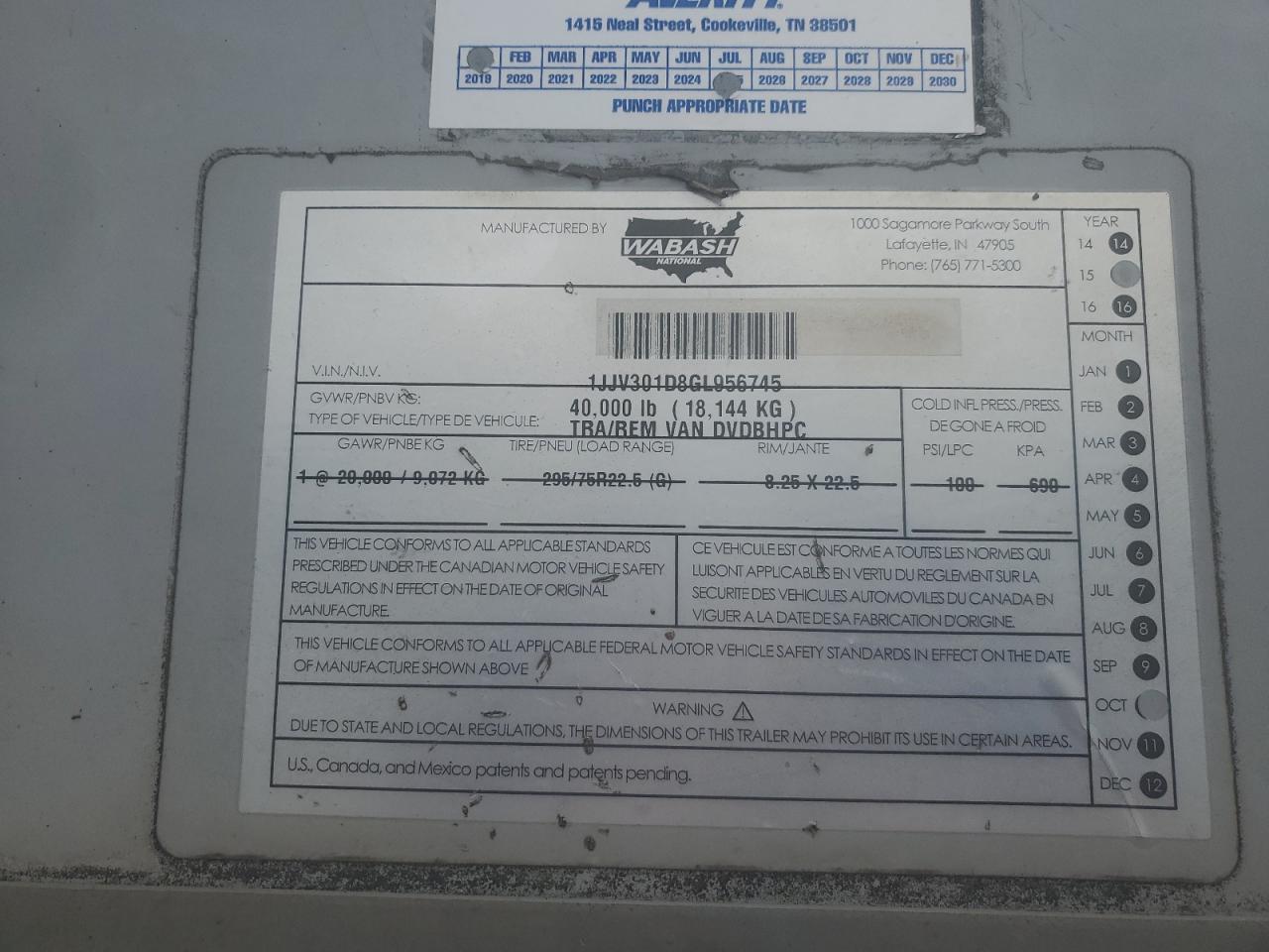 Lot #3270776896 2016 WABASH UNKNOWN