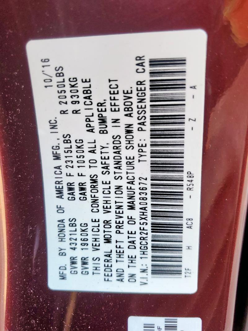 2017 HONDA ACCORD SPO 1HGCR2F5XHA083672